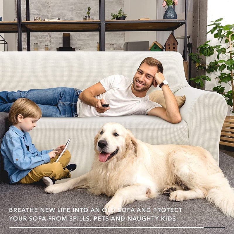 ZNSAYOTX Super Stretch Couch Cover (72"-92") Universal Sofa Covers with Elastic Bottom, Dog Cat Pets Friendly Washable Furniture Protector Fitted Sofa Slipcovers Stay in Place (White, Sofa) - Image 5